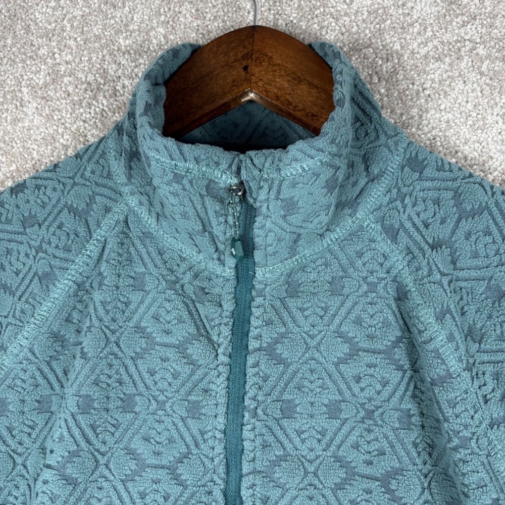 Eddie Bauer Womens M Fleece Pullover Sweater 1/4 Zip Teal Geometric Textured